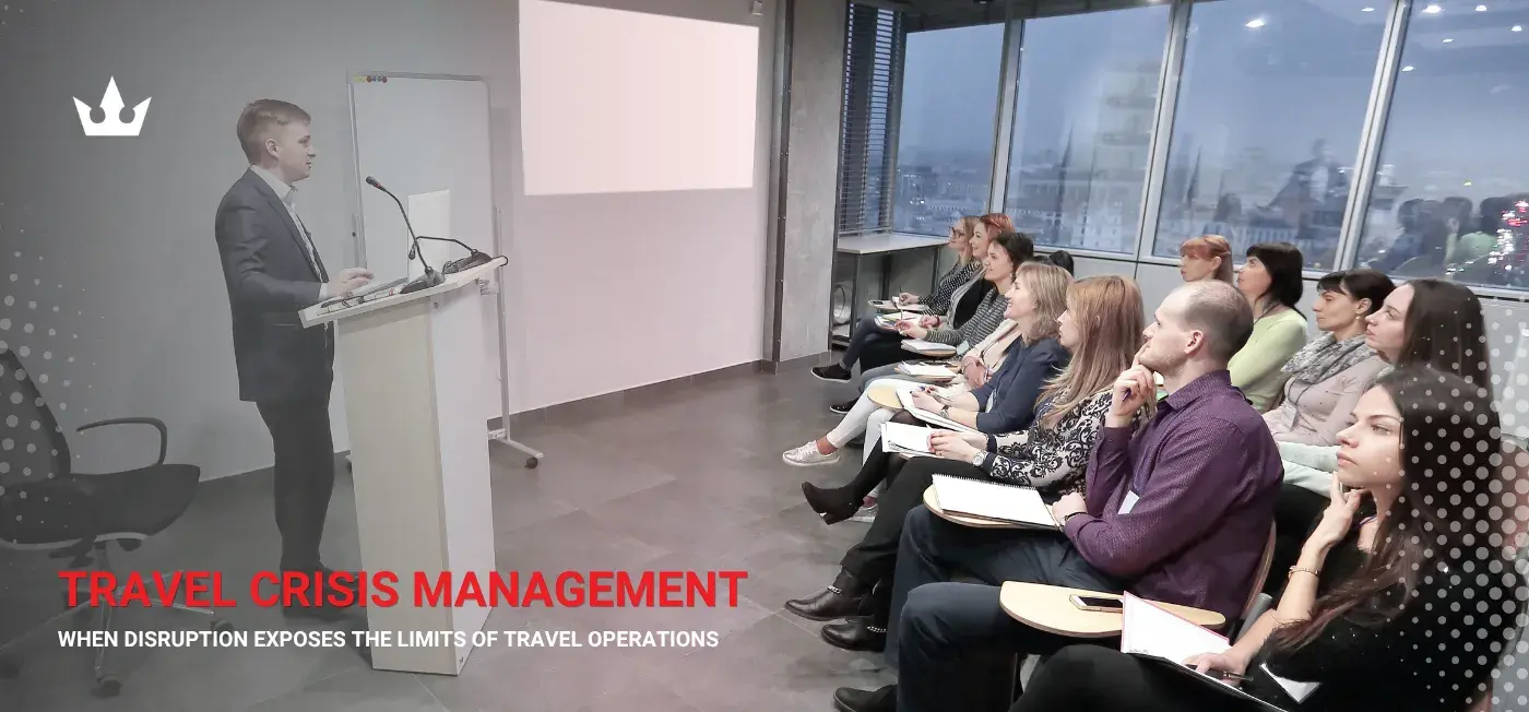Travel operations team managing crisis response, risk assessment, and traveler support during unexpected travel disruptions.